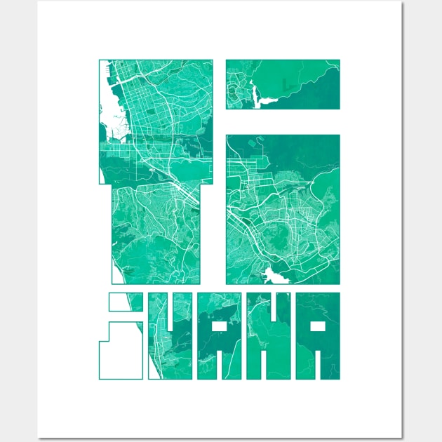 Tijuana, Mexico City Map Typography - Watercolor Wall Art by deMAP Studio